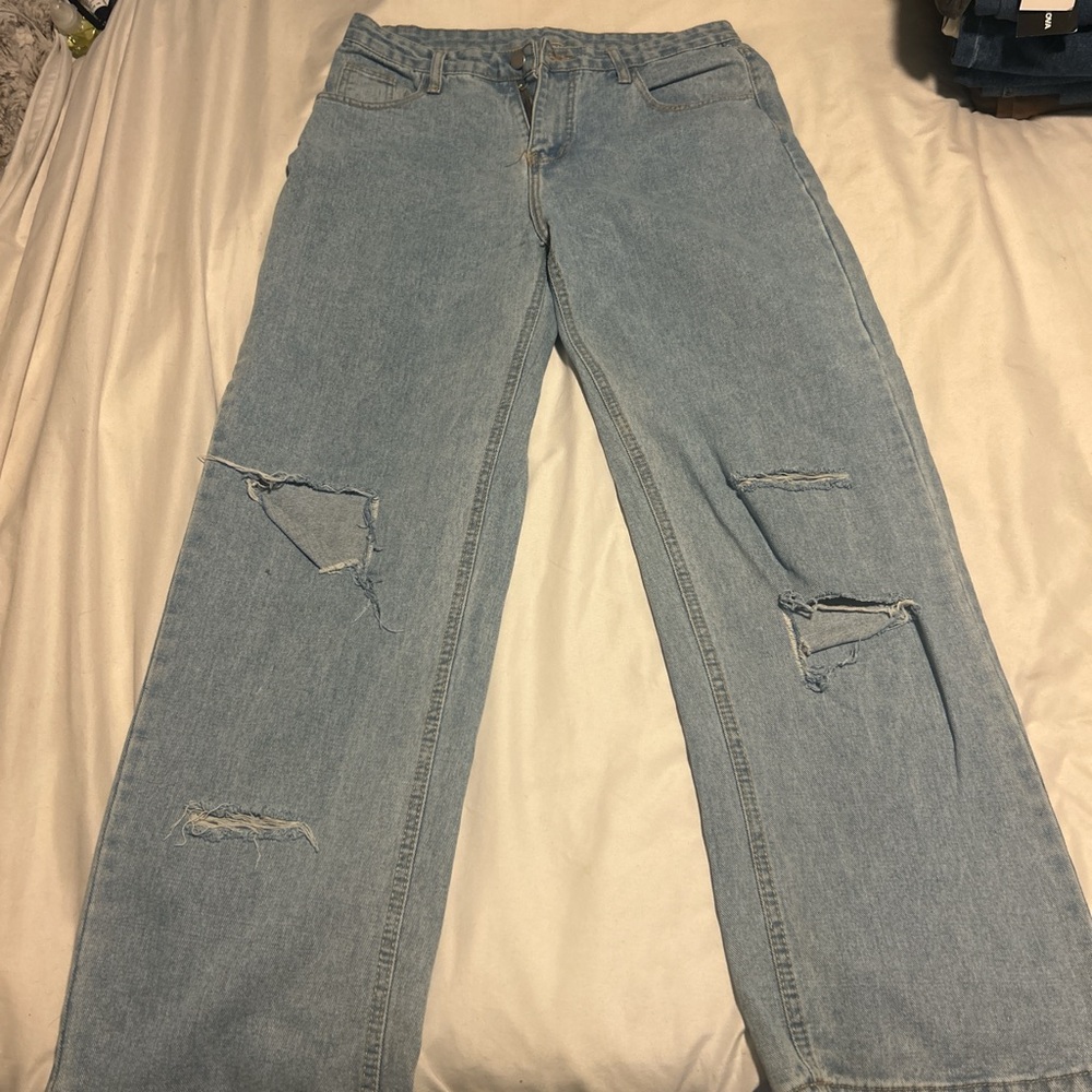 Fashion Nova Light Blue Distressed Jeans